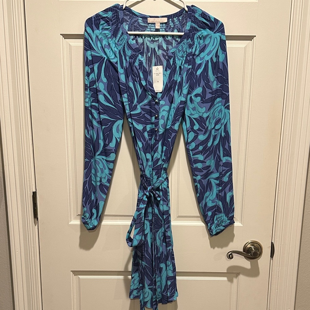 Blue and Teal Floral Wrap Dress